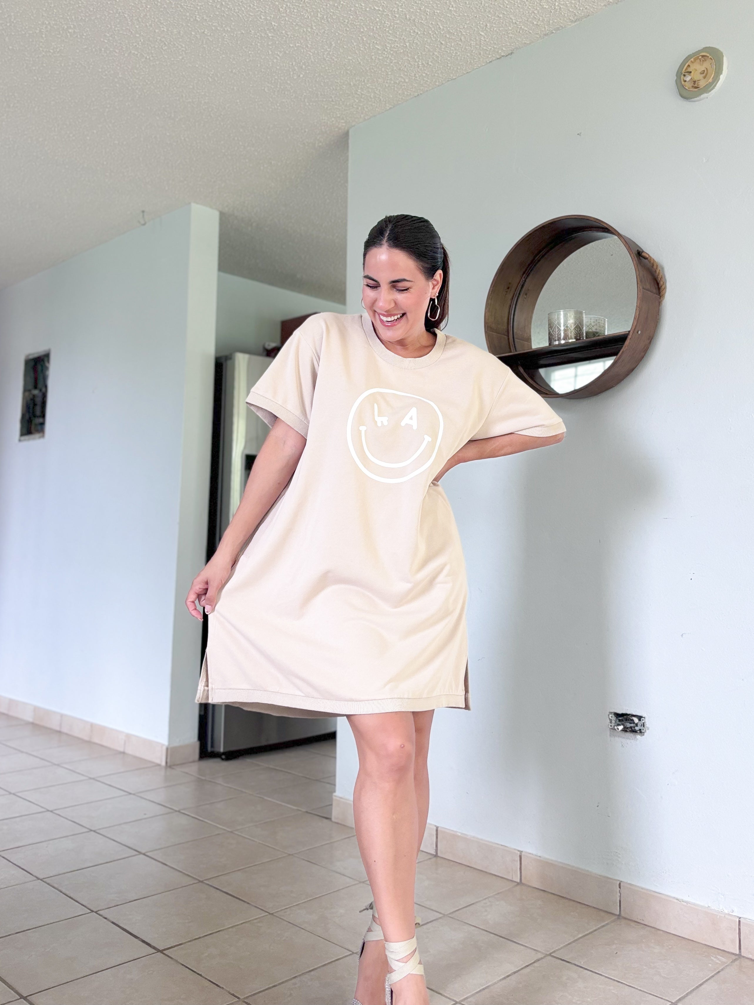 Beige Smiley TShirt Dress