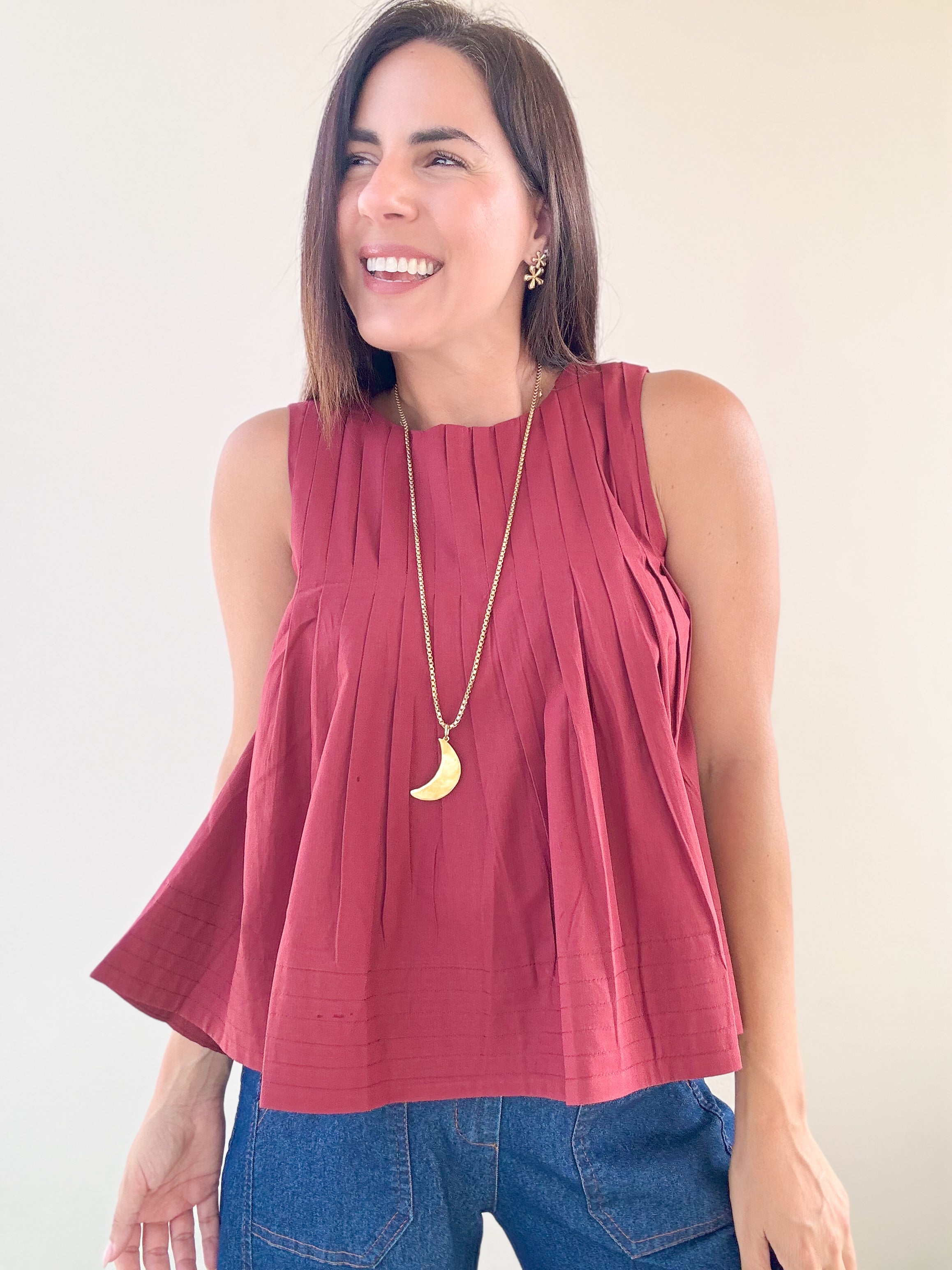 Agnes Burgundy Pleated Top