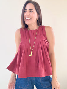 Agnes Burgundy Pleated Top