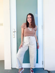 HIGH RISE CROP WIDE BARREL CARGO POCKET PANTS