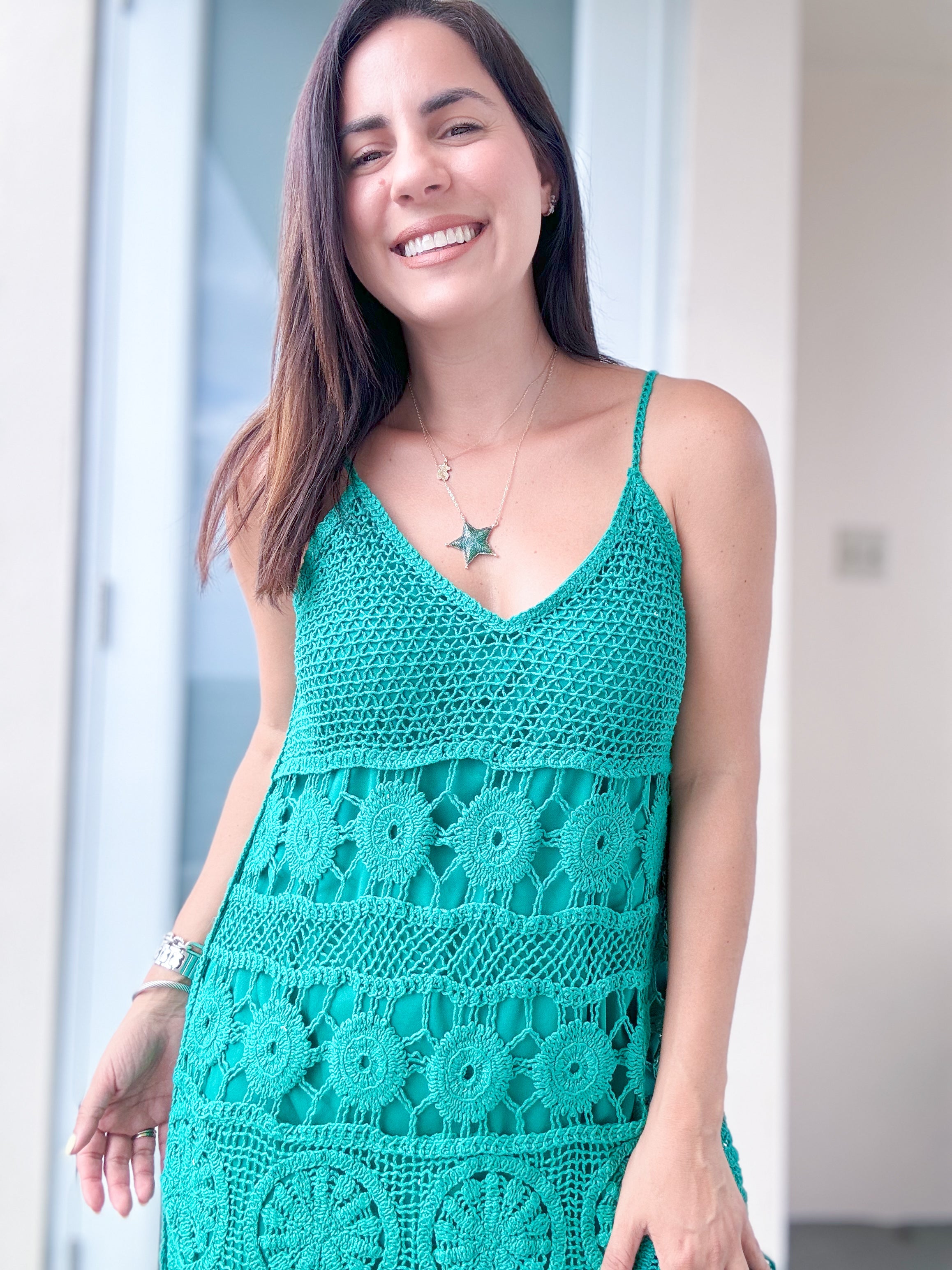 Emerald Crochet Dress