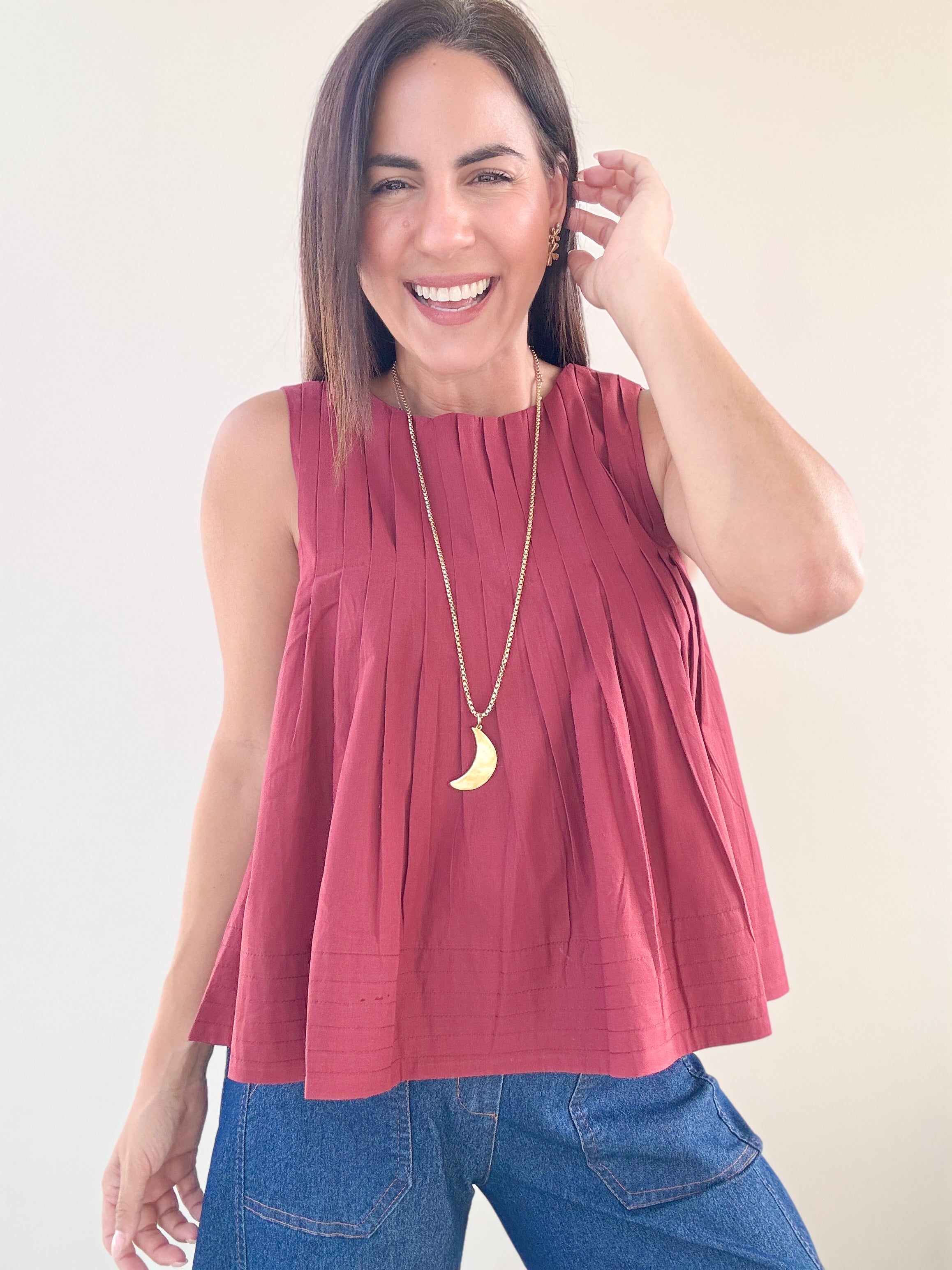 Agnes Burgundy Pleated Top