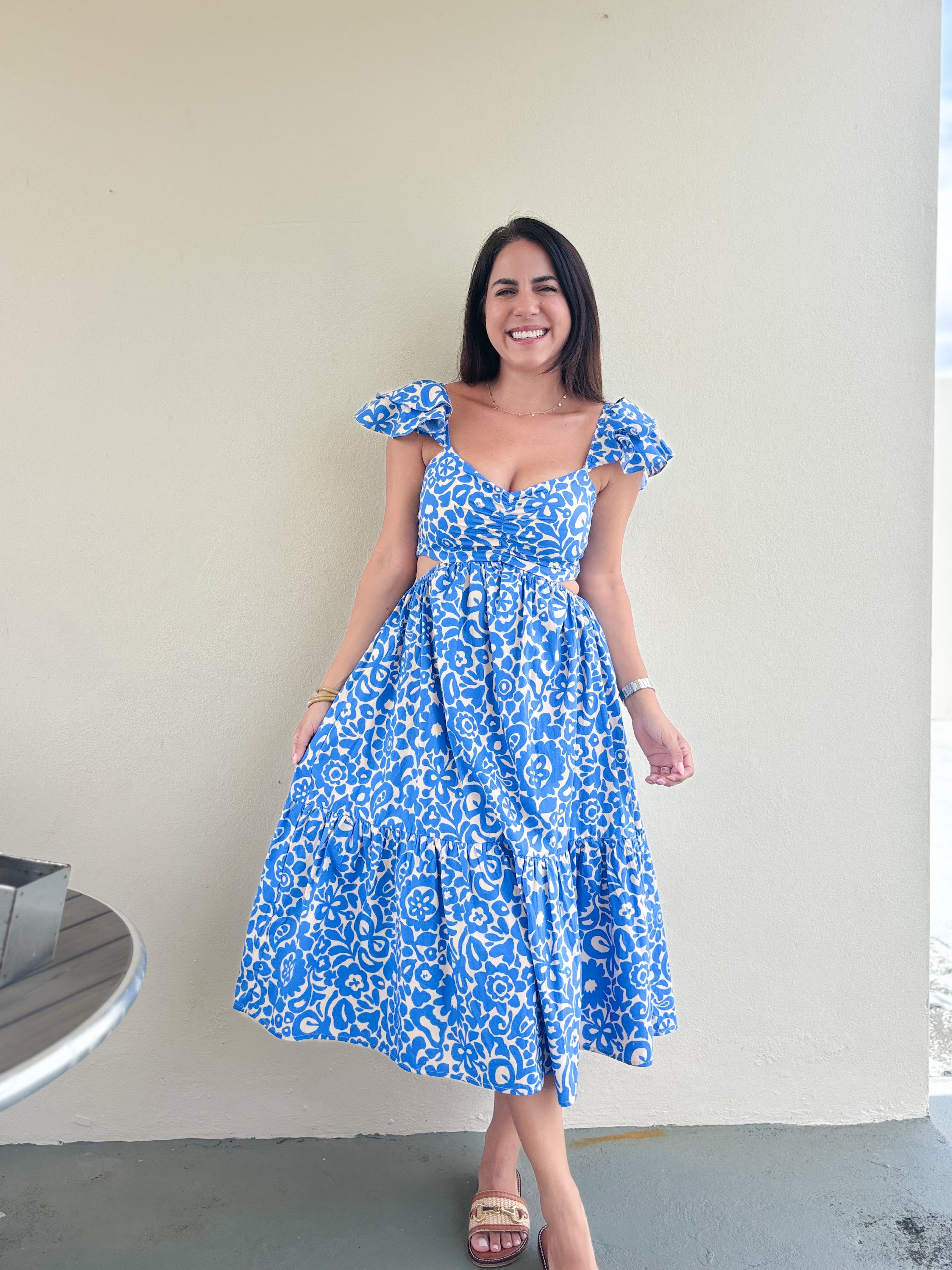 Meninda Sand Ruffle Midi Dress