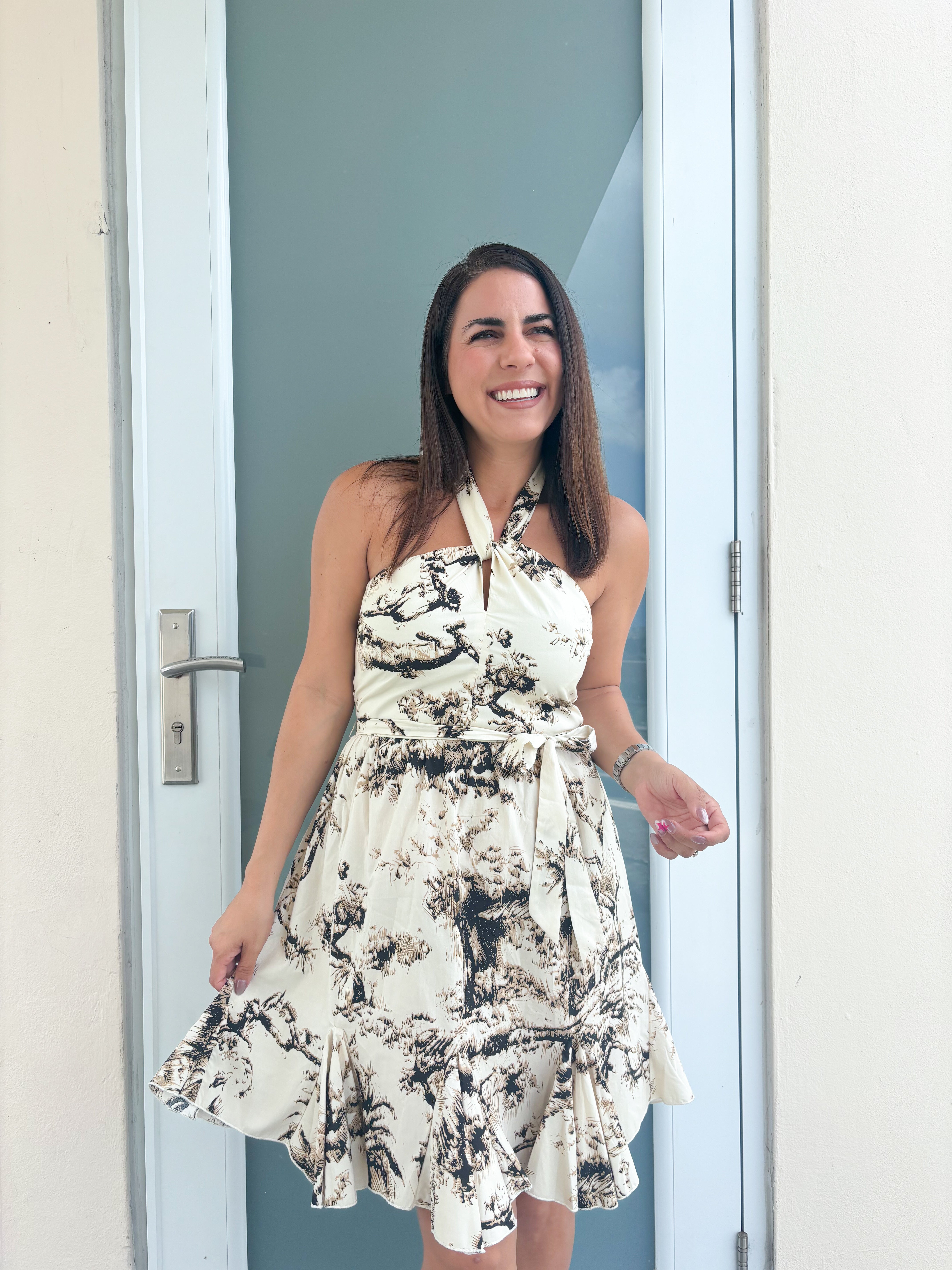 Simone Beige Halter Dress