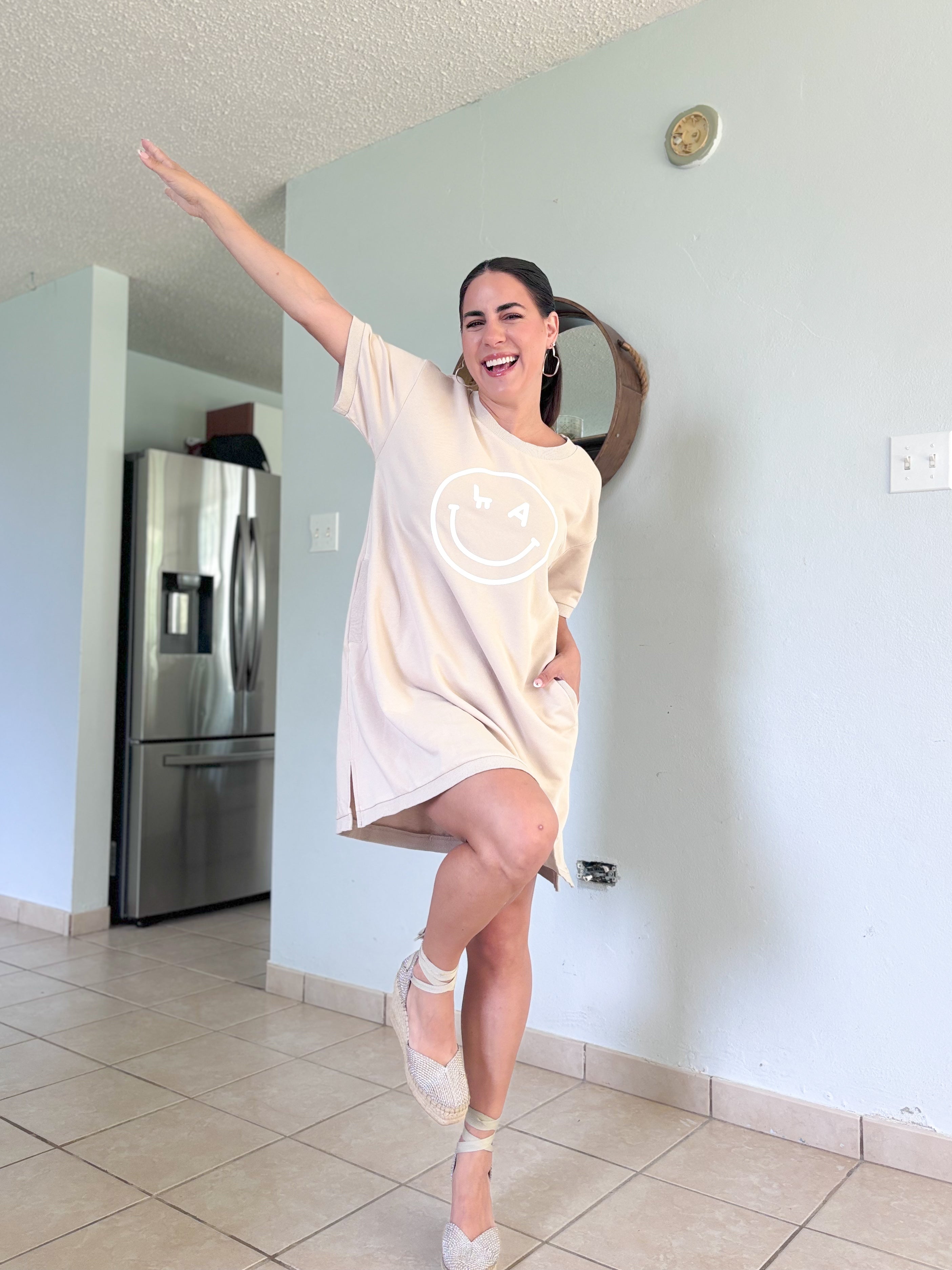 Beige Smiley TShirt Dress