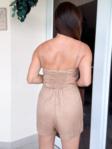 Gabriella Linen Mocha Romper