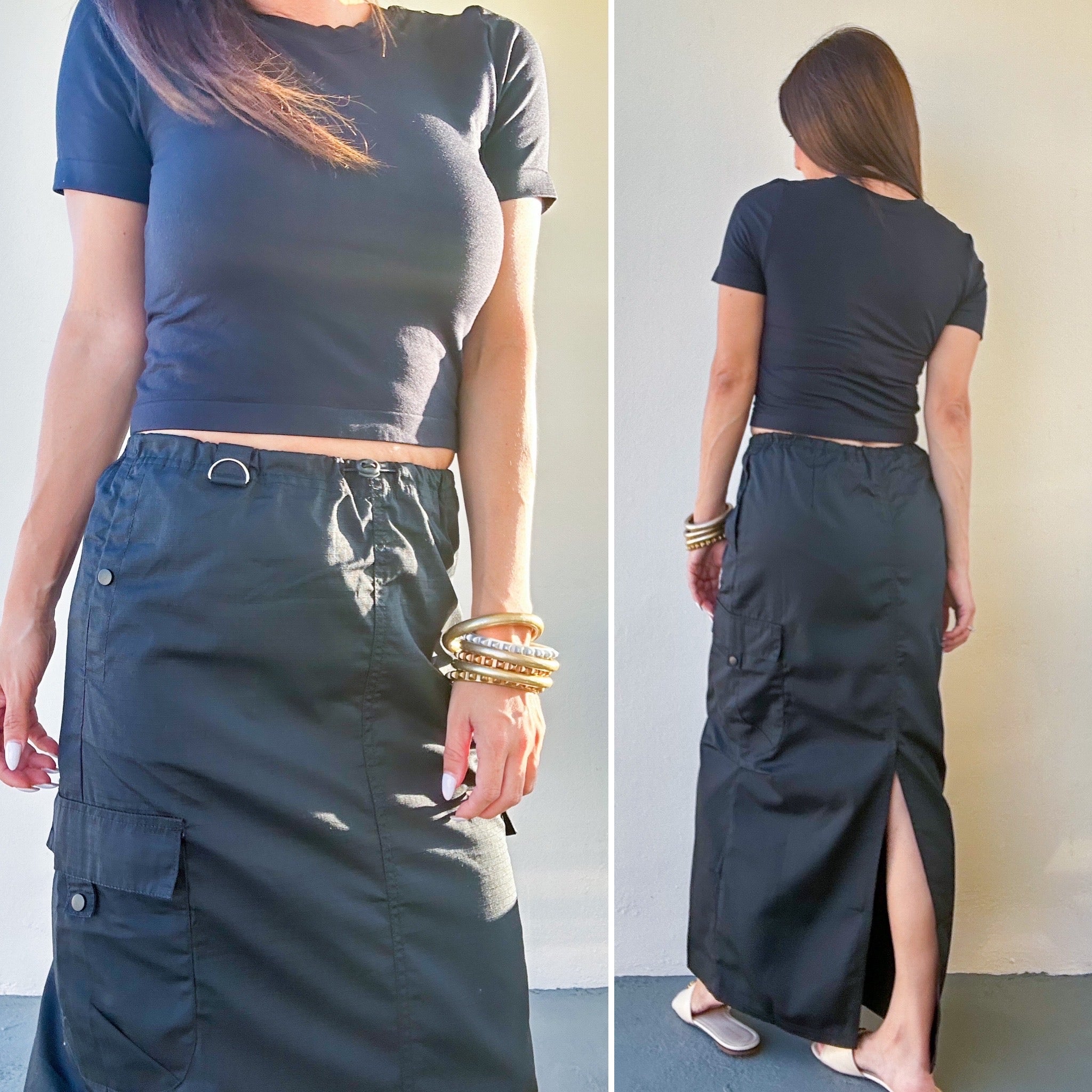 Mamma Mia Black Cargo Maxi Skirt