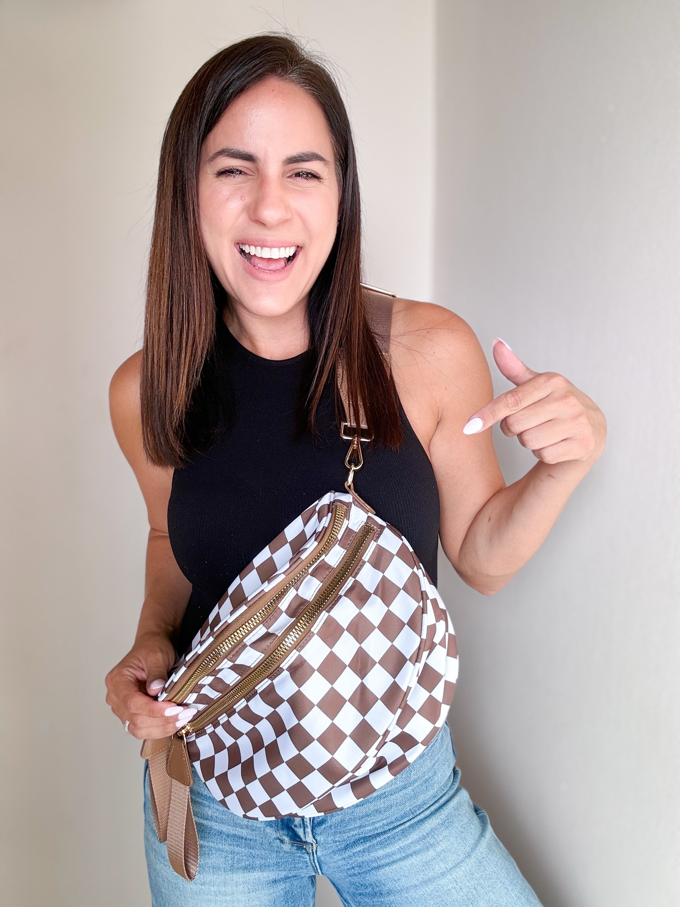 Mocha Check Nylon Sling Bag