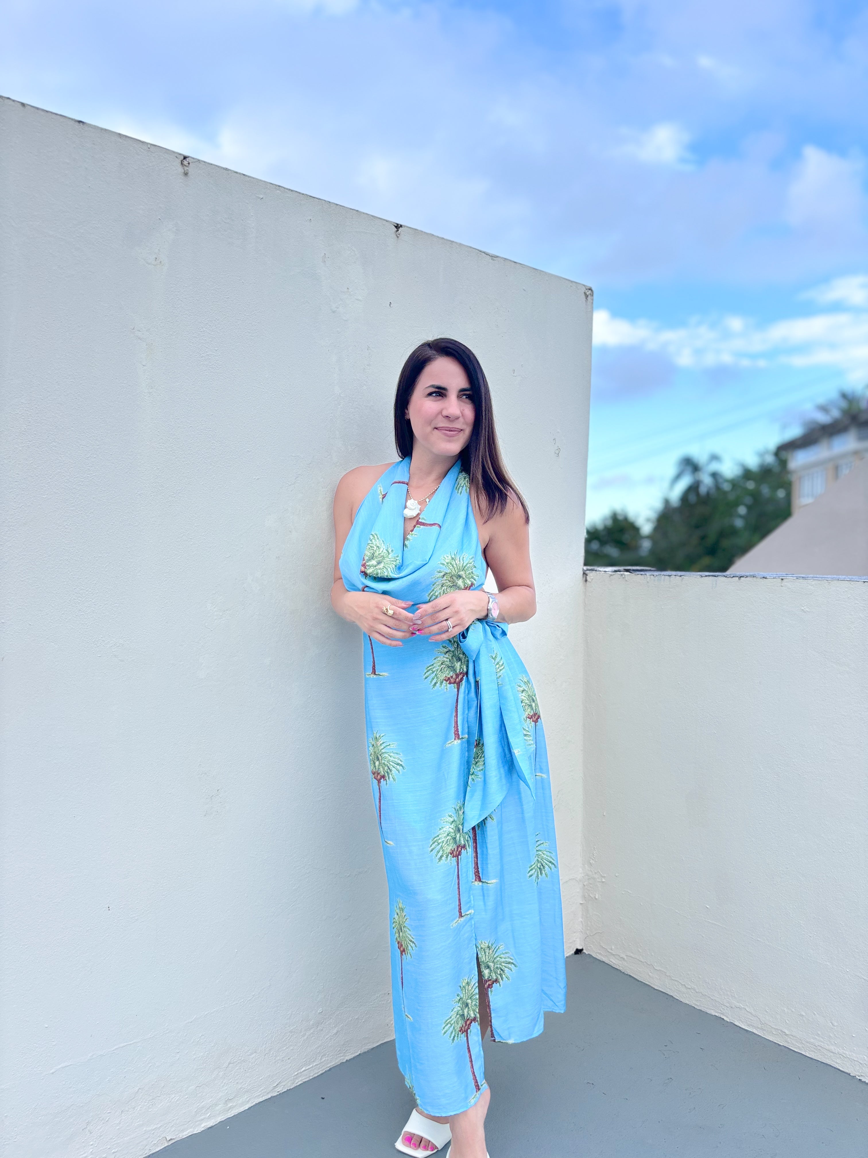 Halter Palm Resort Midi Dress