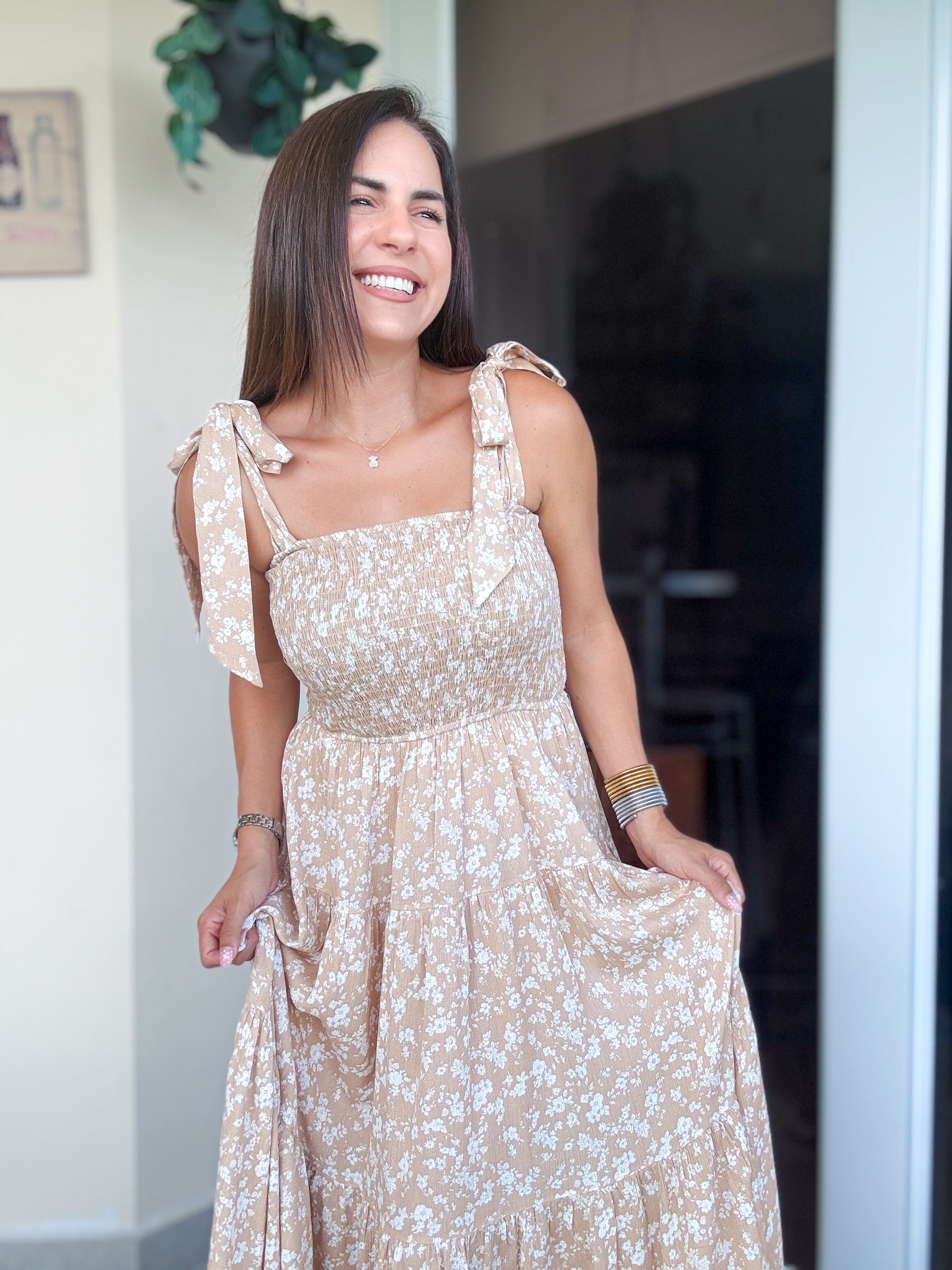 Ashley Sand Tie Midi Dress