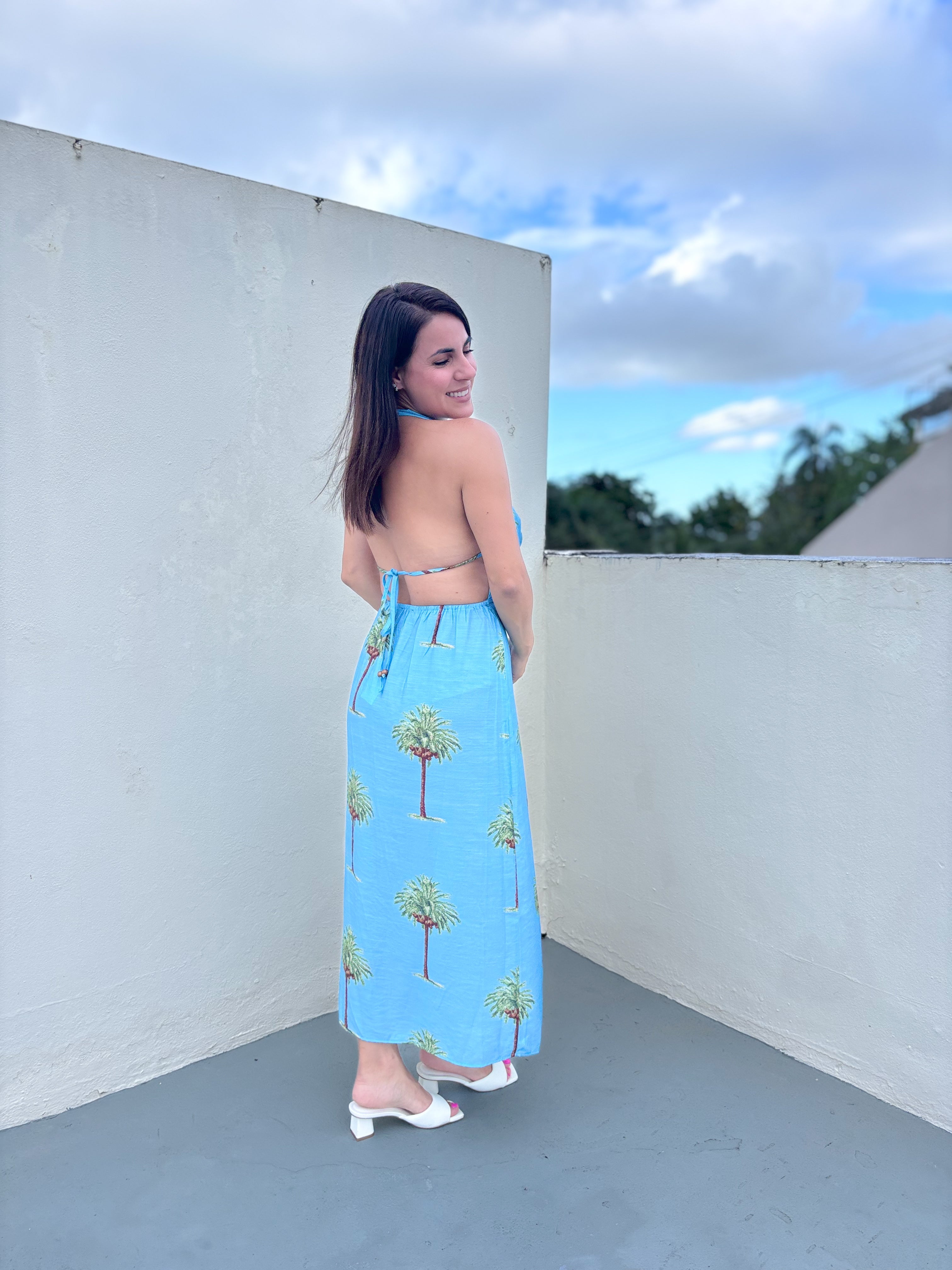 Halter Palm Resort Midi Dress