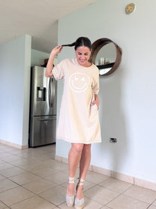 Beige Smiley TShirt Dress