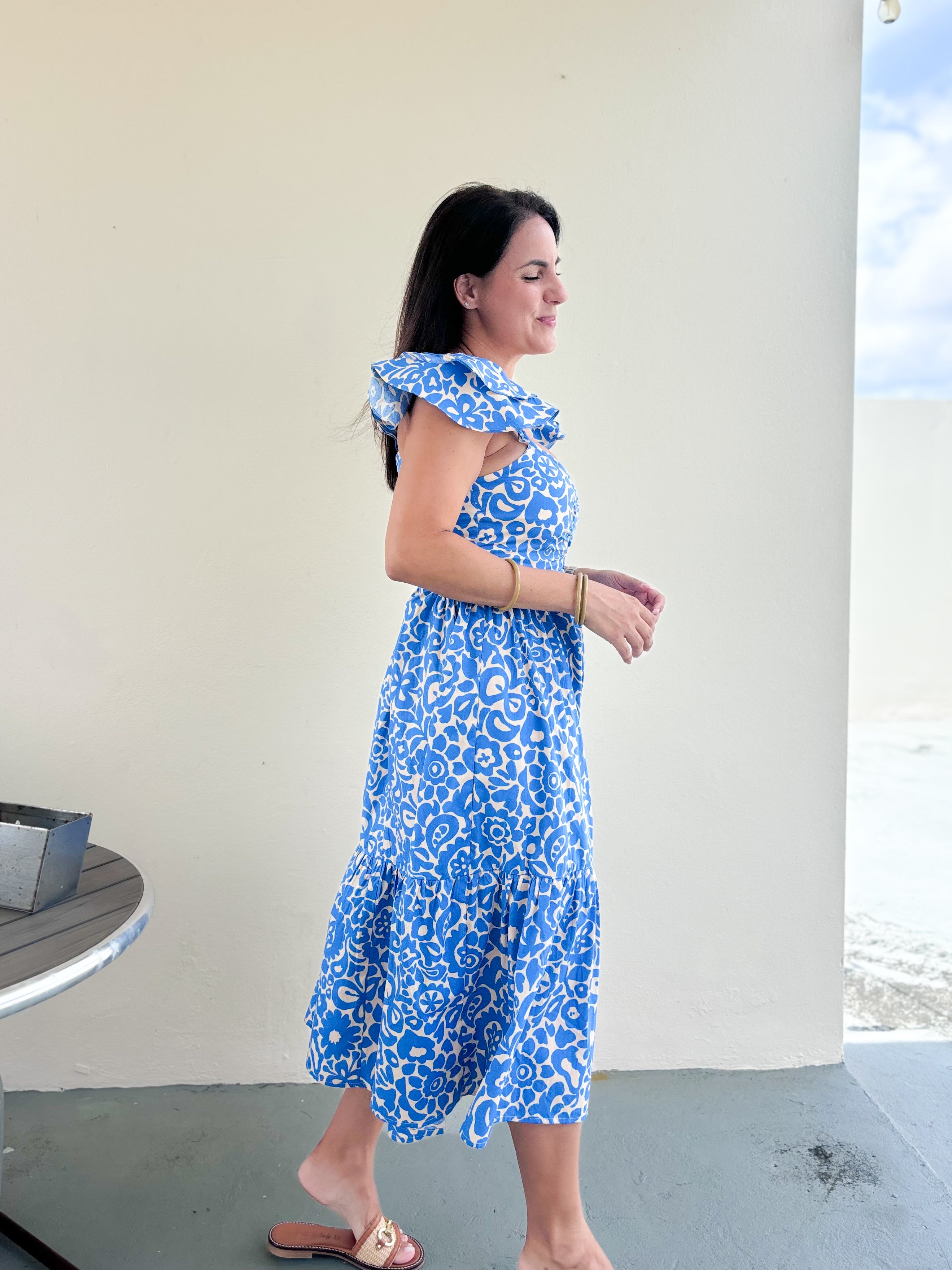 Meninda Sand Ruffle Midi Dress