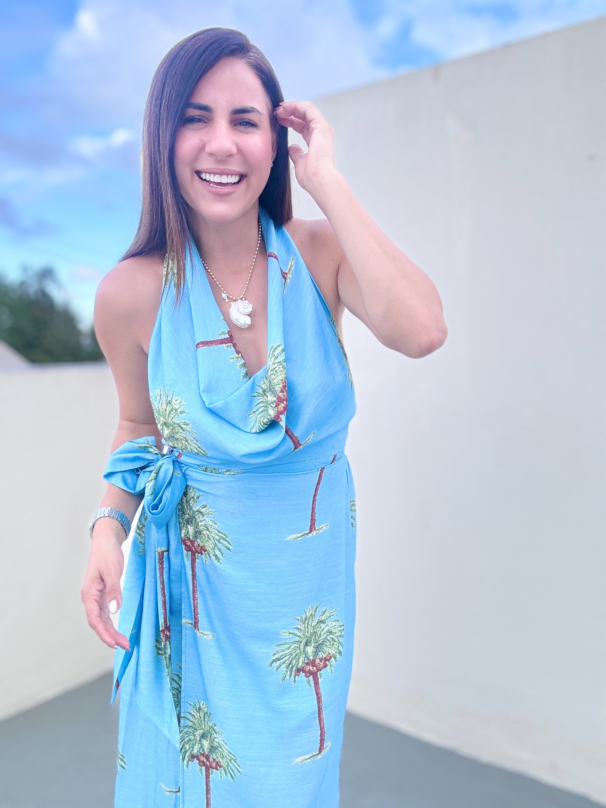 Halter Palm Resort Midi Dress