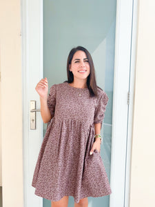 Mauve Puffy Sleeves Dress