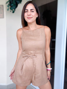 Gabriella Linen Mocha Romper