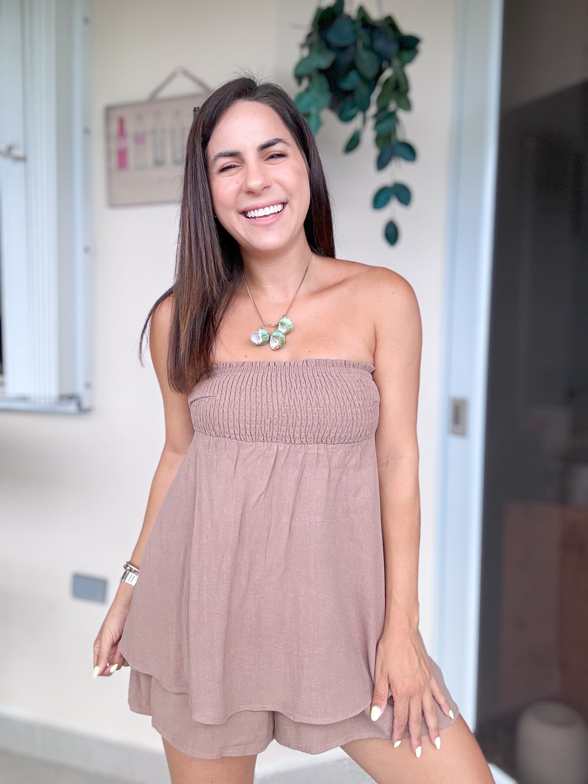Mocha Sandy Tube Romper