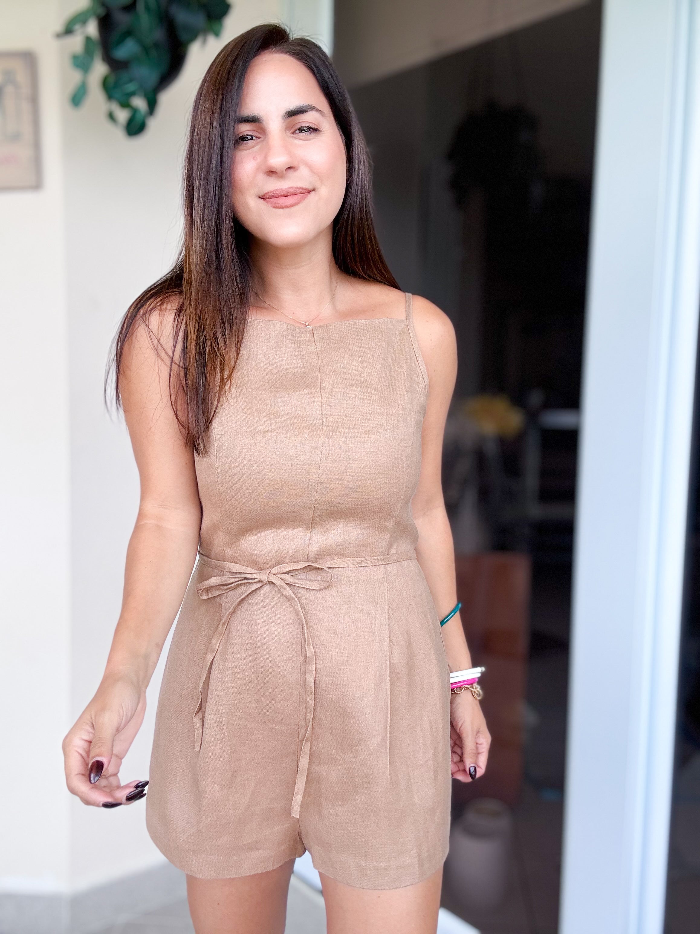 Gabriella Linen Mocha Romper
