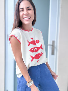 Triple Heart Fish Knit Top