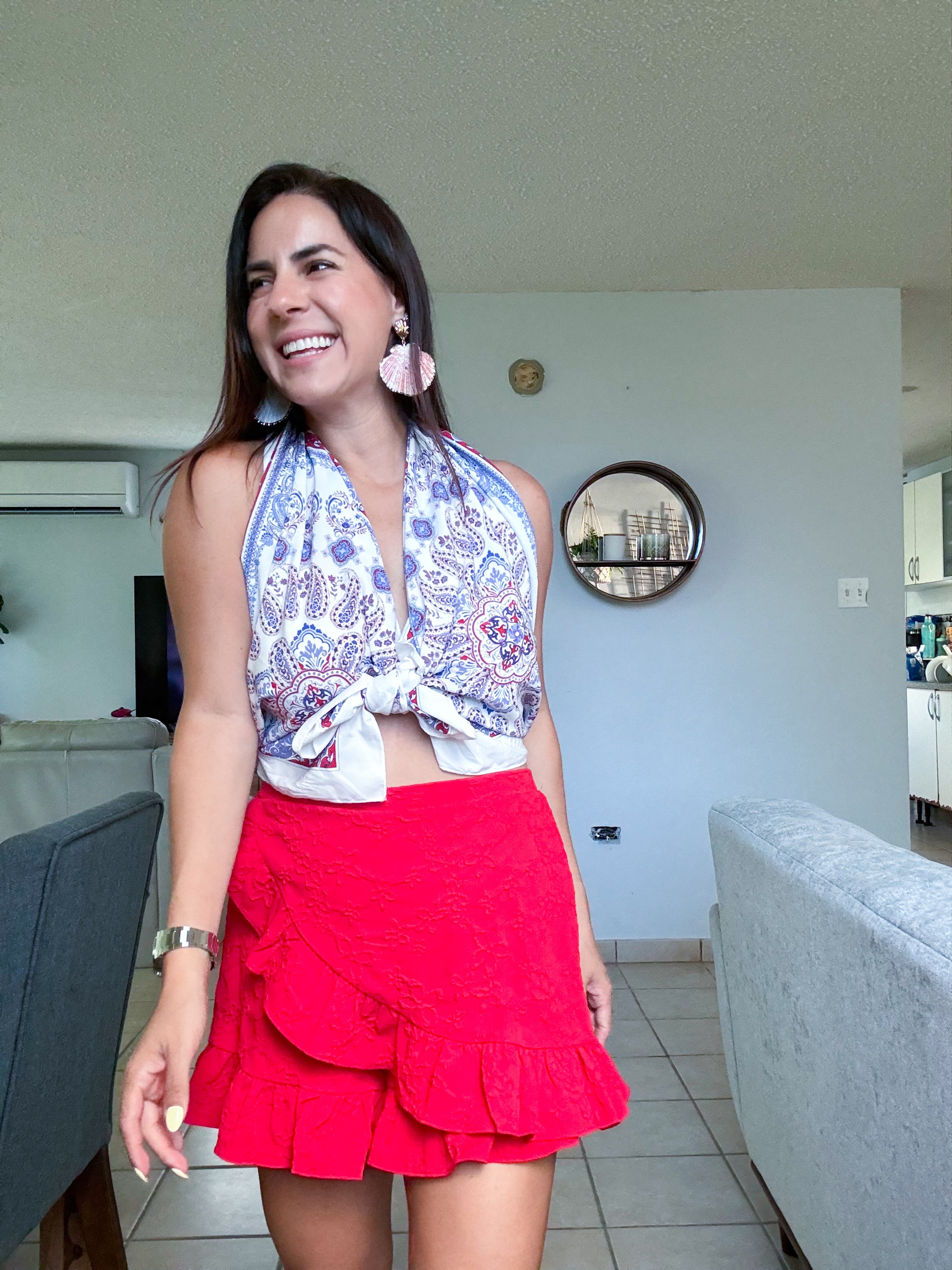 Multi Blue Scarf Top