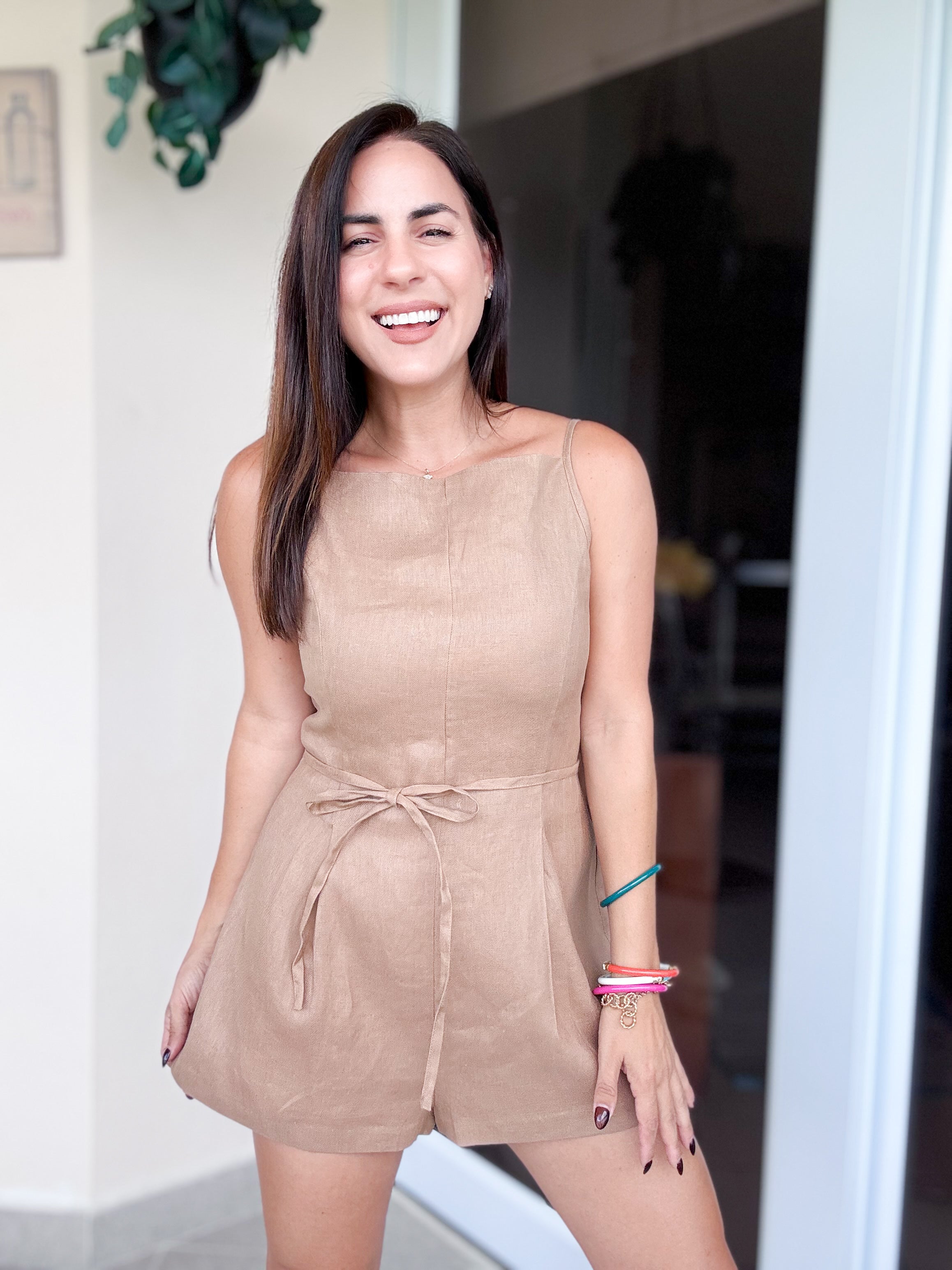 Gabriella Linen Mocha Romper