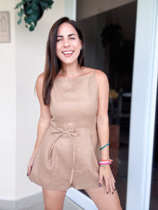 Gabriella Linen Mocha Romper