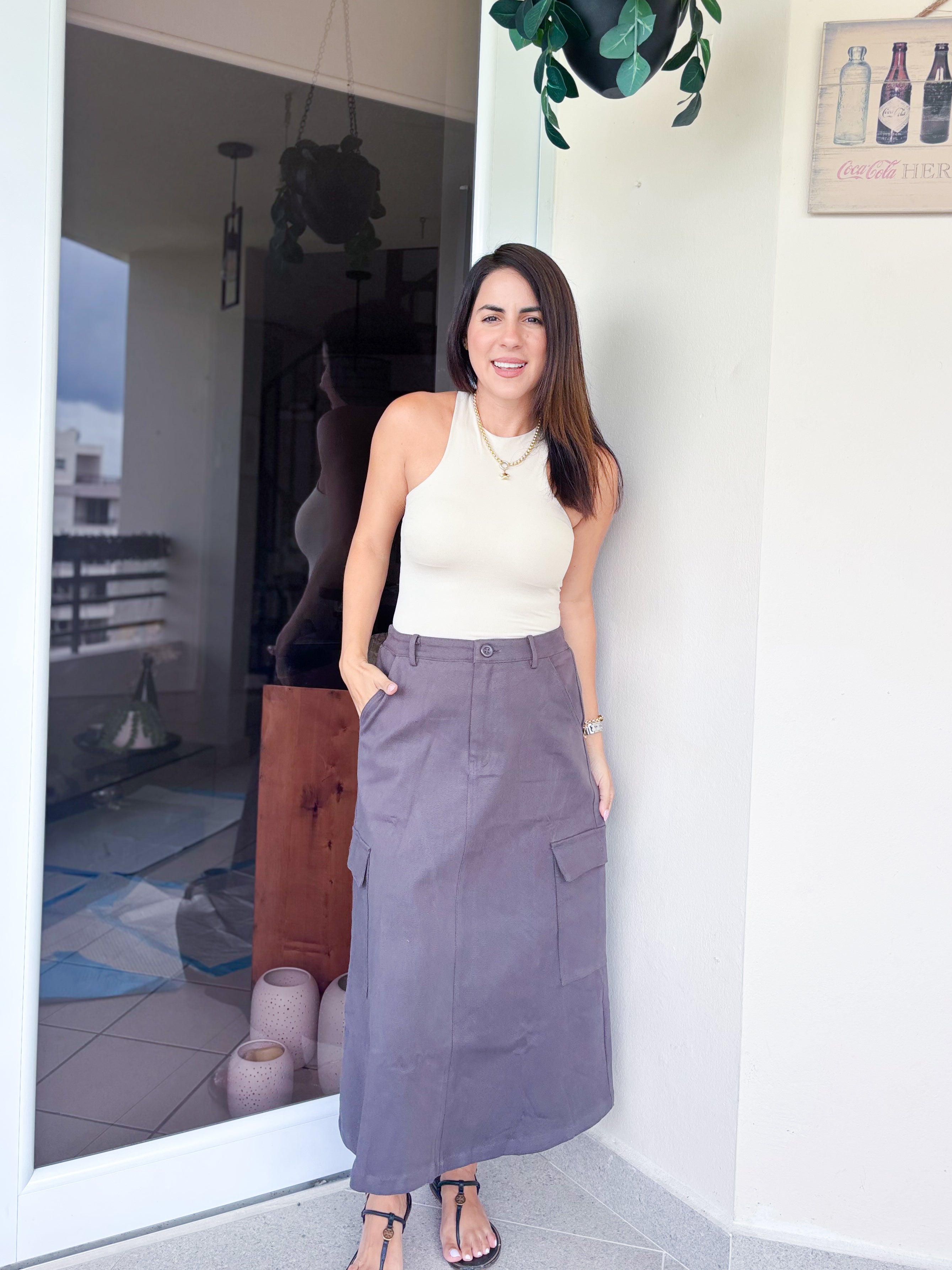 Milicia Charcoal Midi Skirt