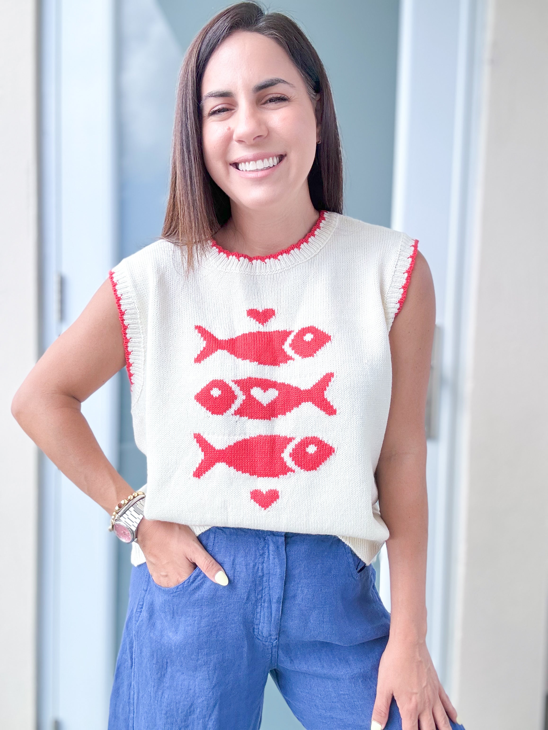 Triple Heart Fish Knit Top