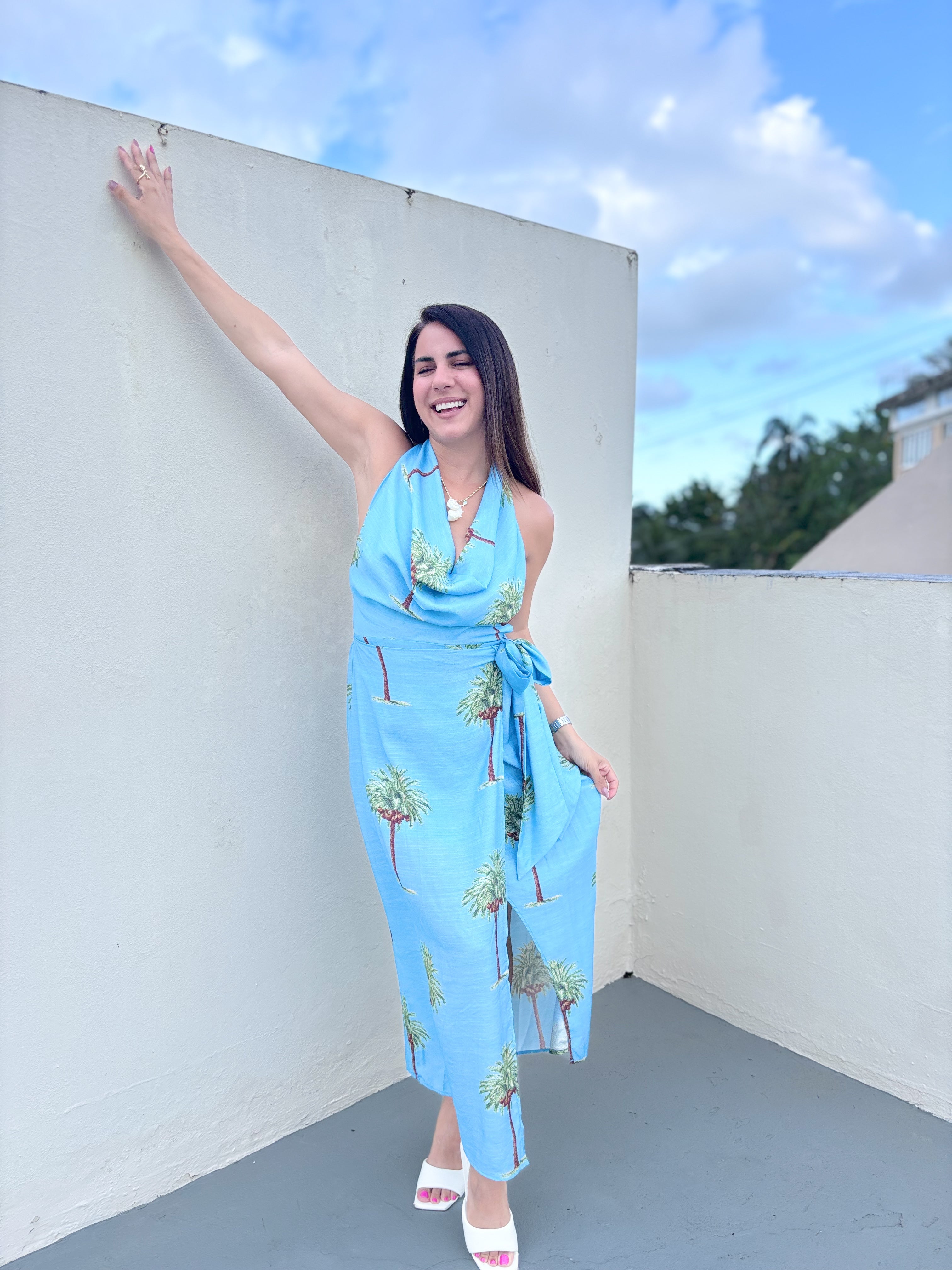 Halter Palm Resort Midi Dress