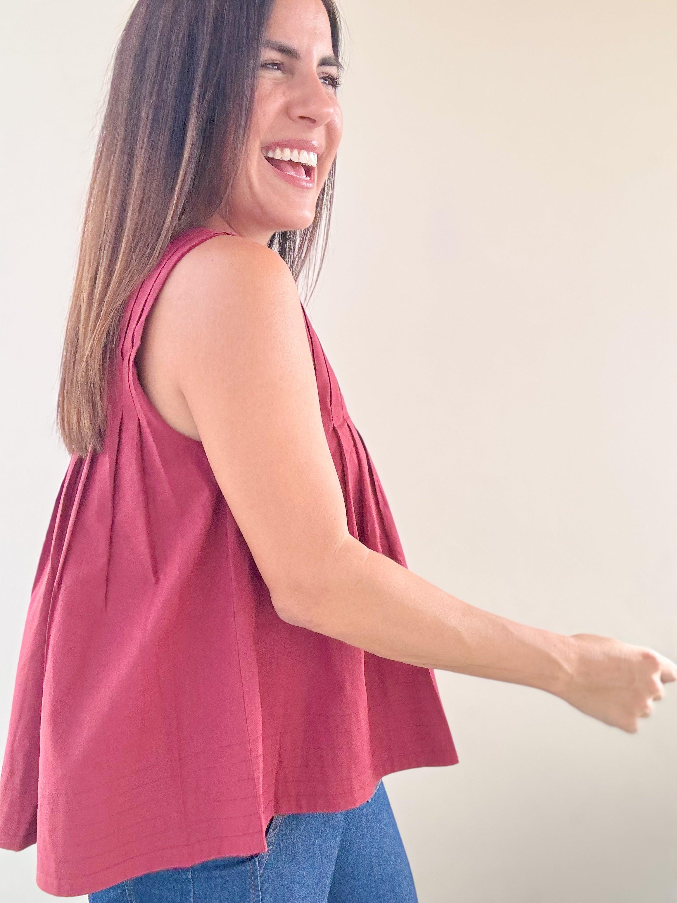 Agnes Burgundy Pleated Top