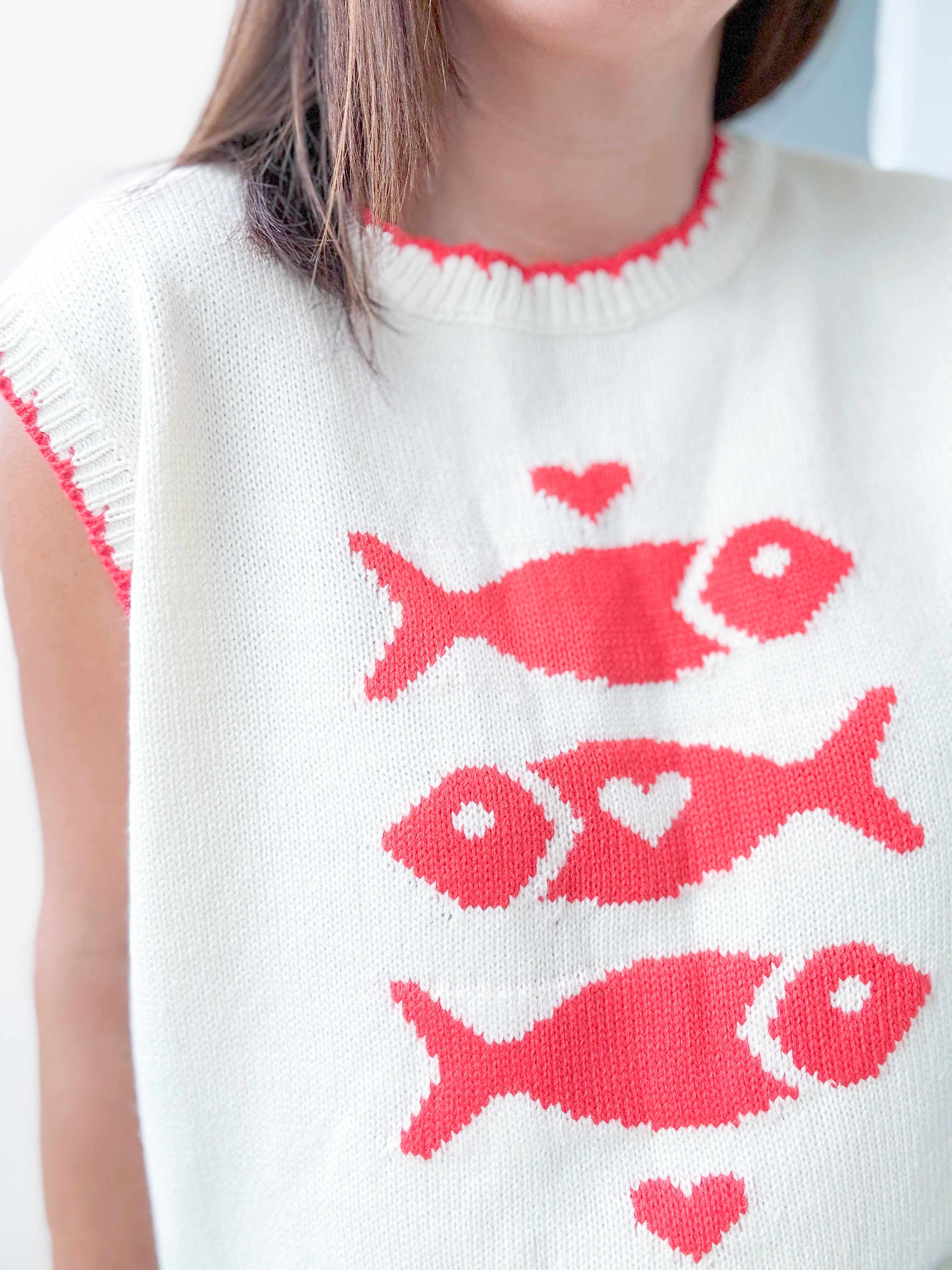 Triple Heart Fish Knit Top