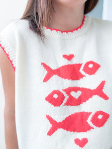 Triple Heart Fish Knit Top