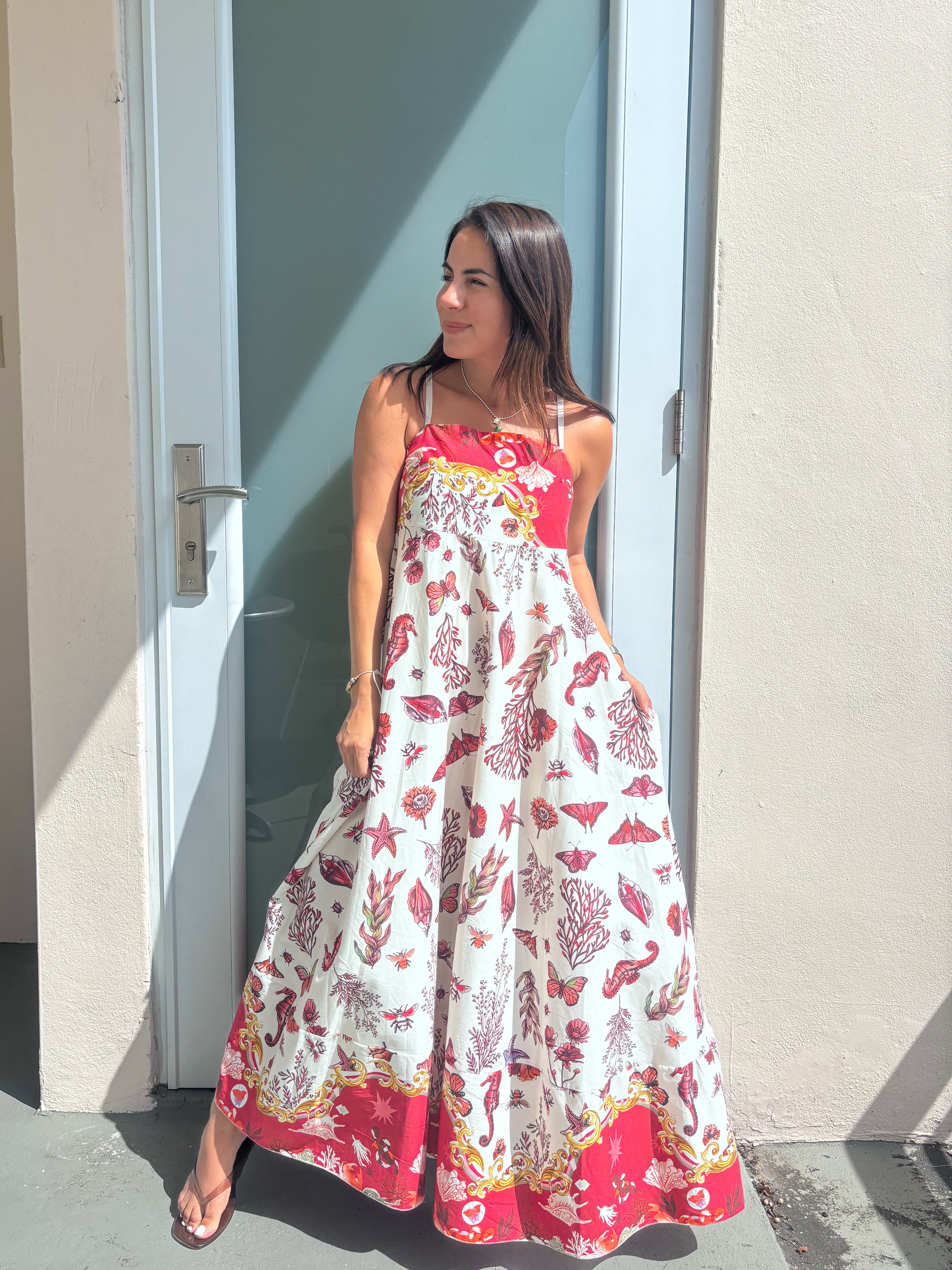 Ocean Red Print Maxi Dress