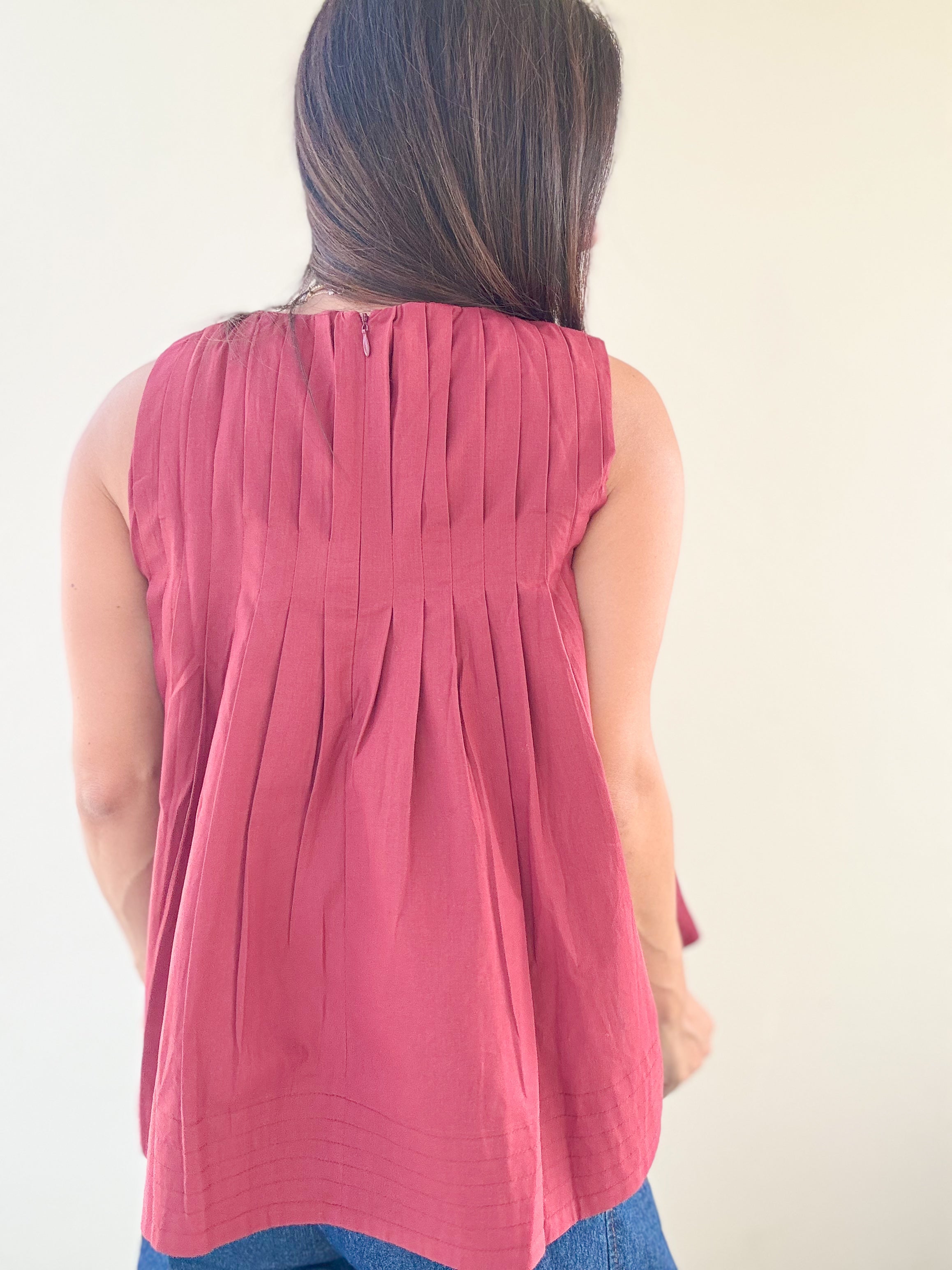 Agnes Burgundy Pleated Top