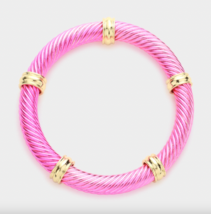 Pink Ring Pointed Twisted Metal Stretch Bracelet