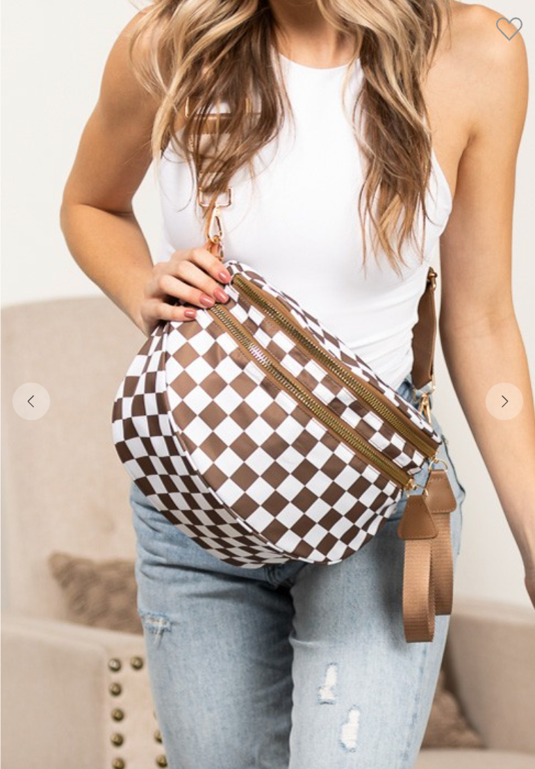 Mocha Check Nylon Sling Bag