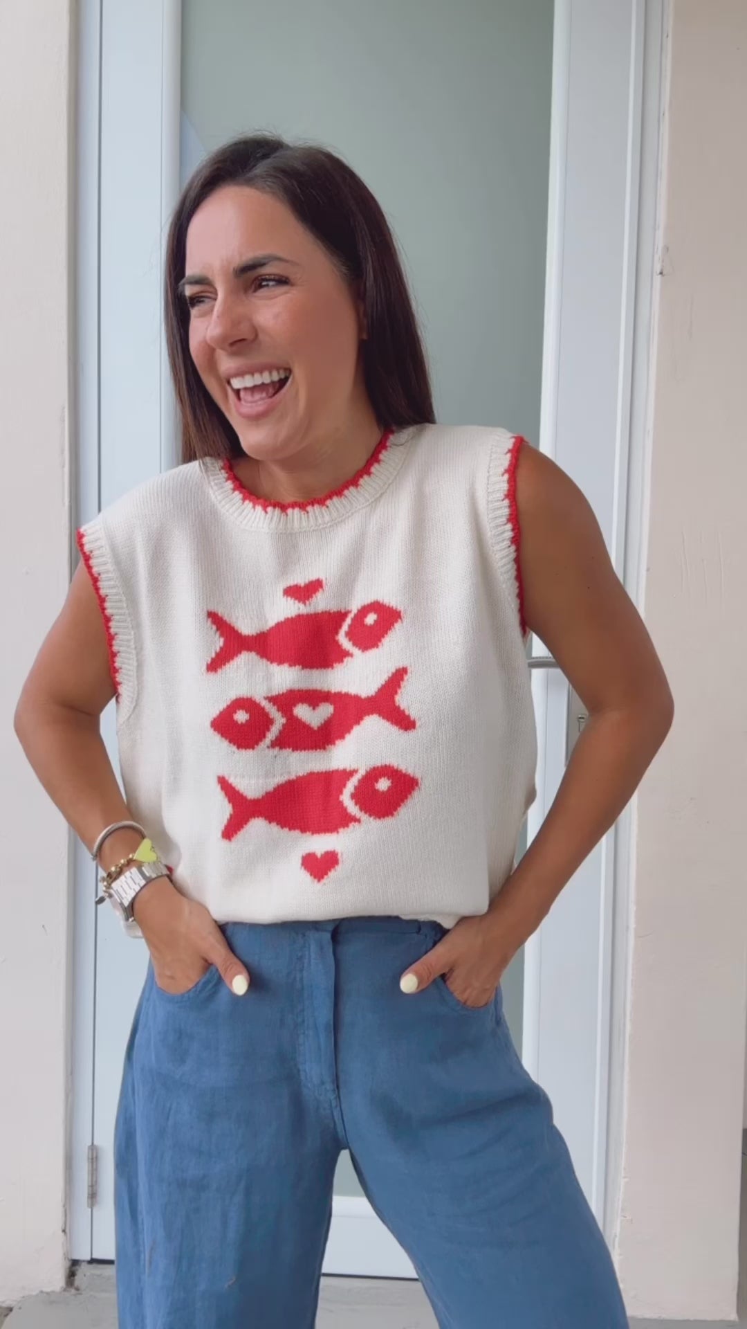 Triple Heart Fish Knit Top