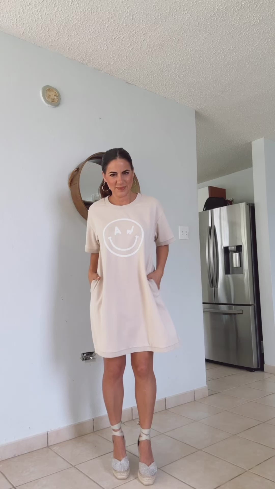 Beige Smiley TShirt Dress