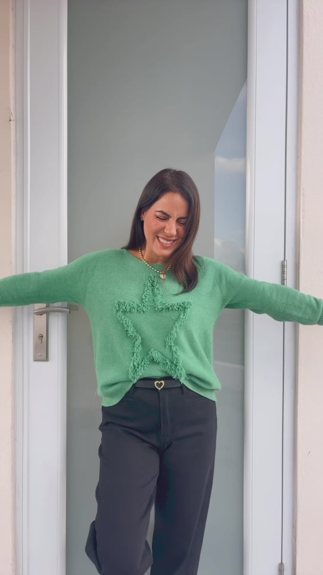 Fluffy Green Star Sweater