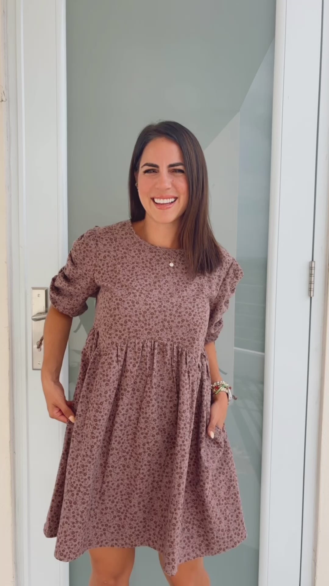 Mauve Puffy Sleeves Dress