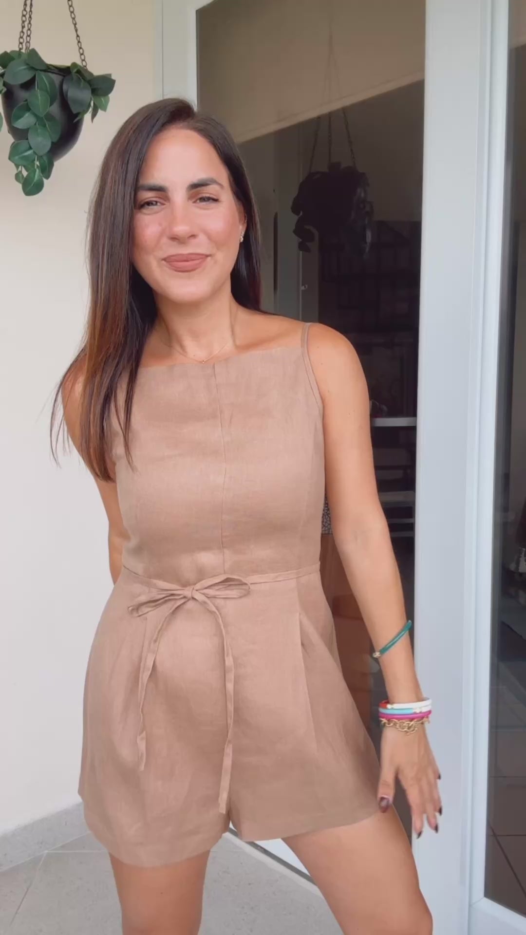 Gabriella Linen Mocha Romper