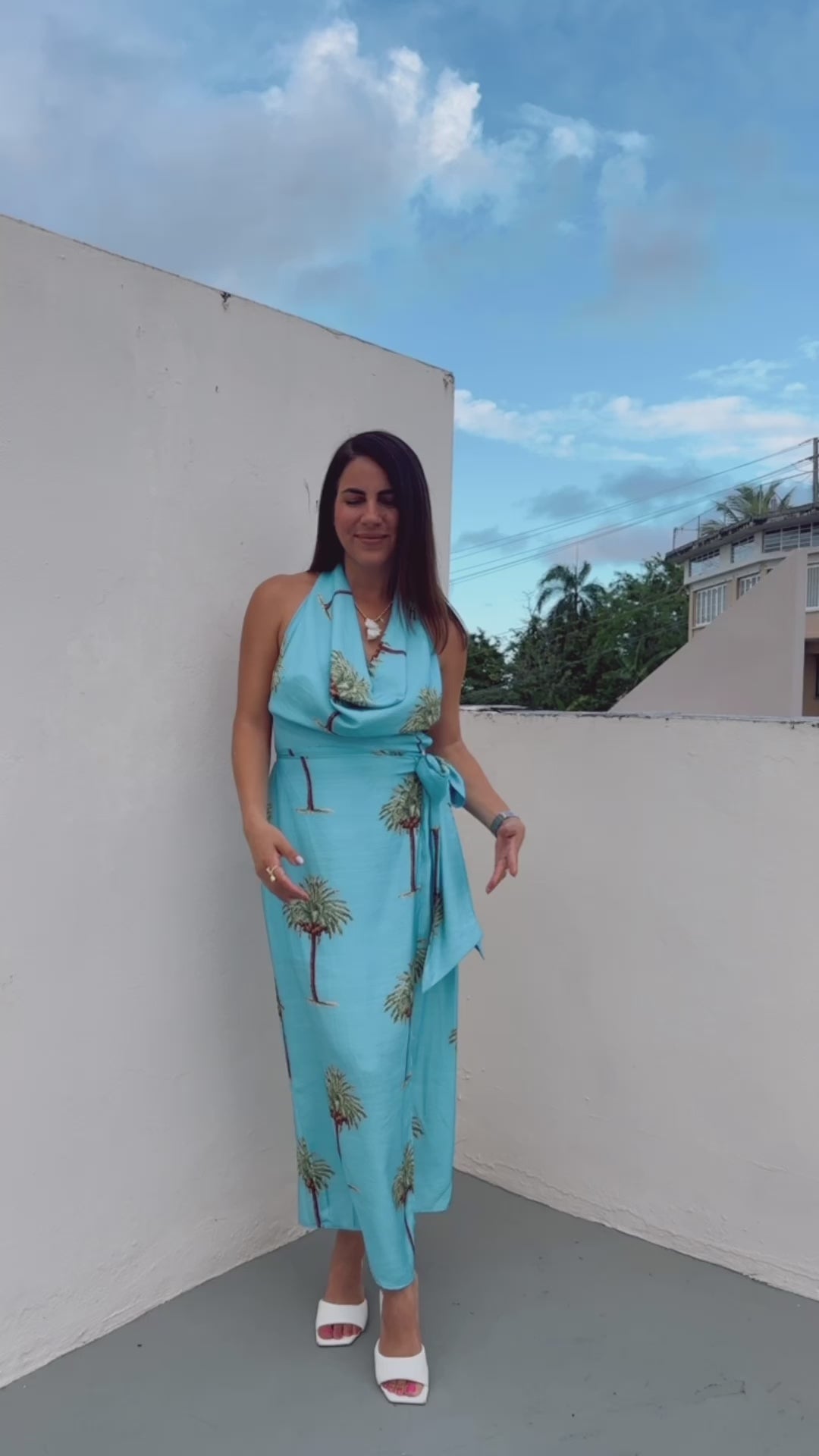 Halter Palm Resort Midi Dress