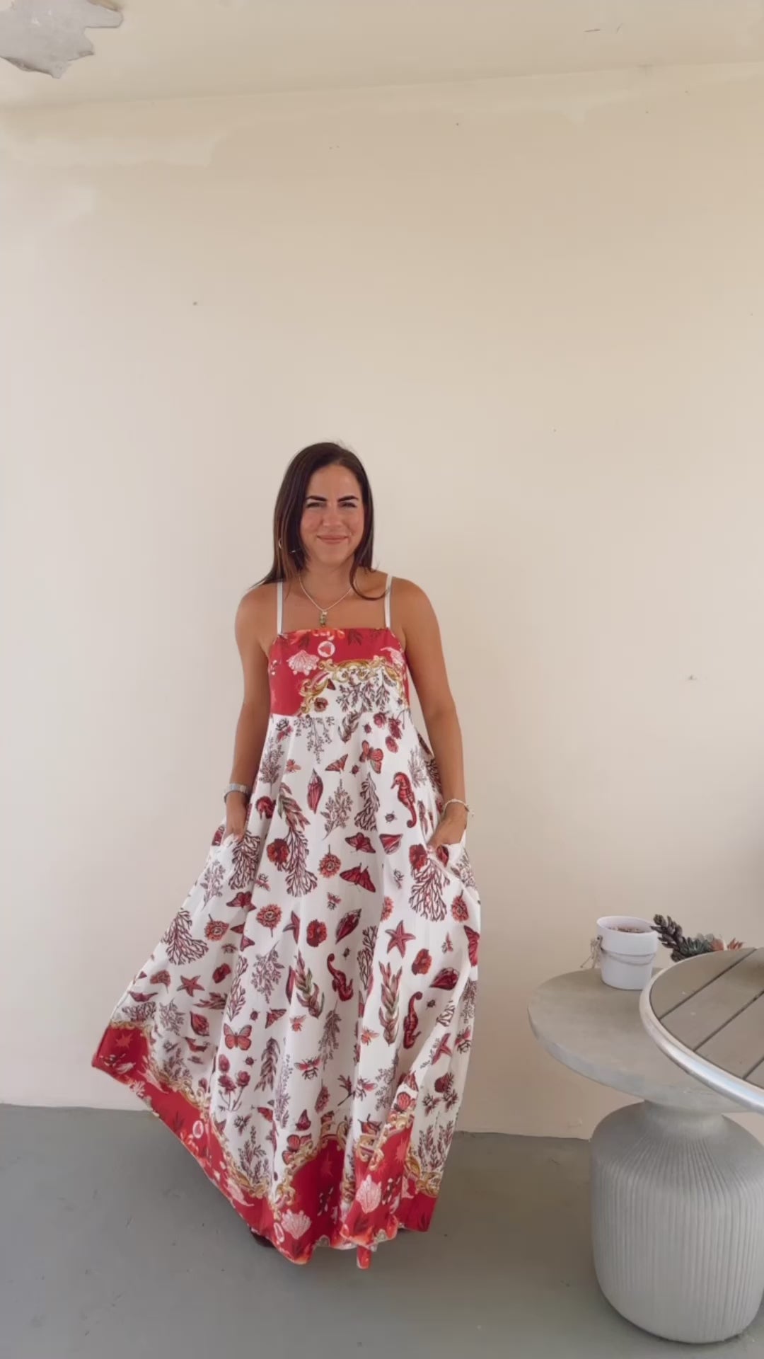 Ocean Red Print Maxi Dress